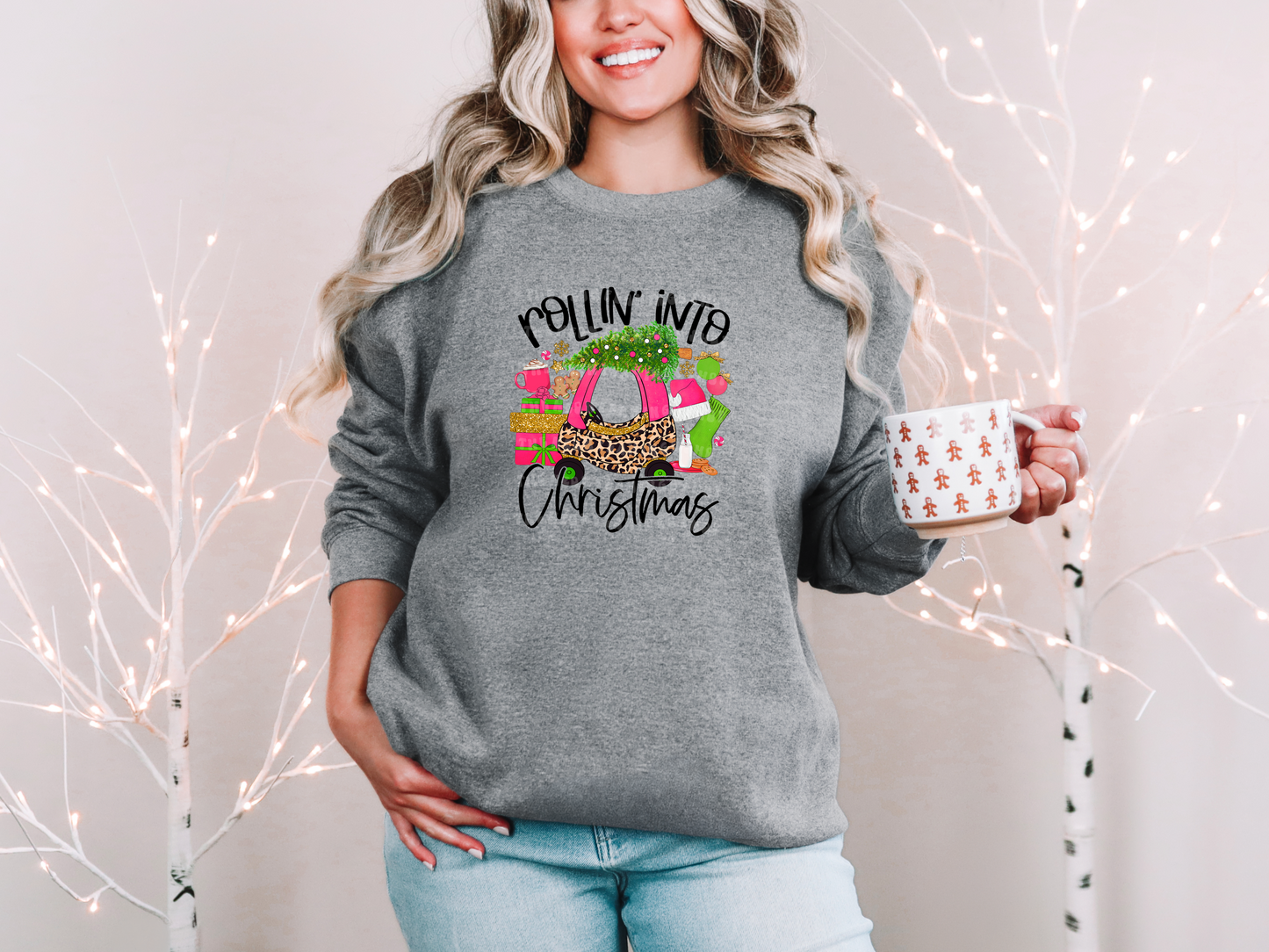 Rollin Into Christmas Kids Car Pink Leopard DTF TRANSFER