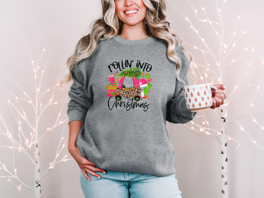 Rollin Into Christmas Kids Car Pink Leopard DTF TRANSFER