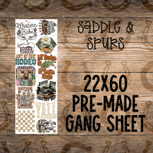 Saddle & Spurs Western Pre-Made Gang Sheet - 22x60