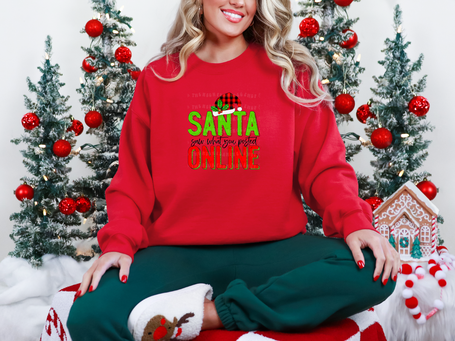 Santa Saw What You Posted Online Plaid DTF TRANSFER