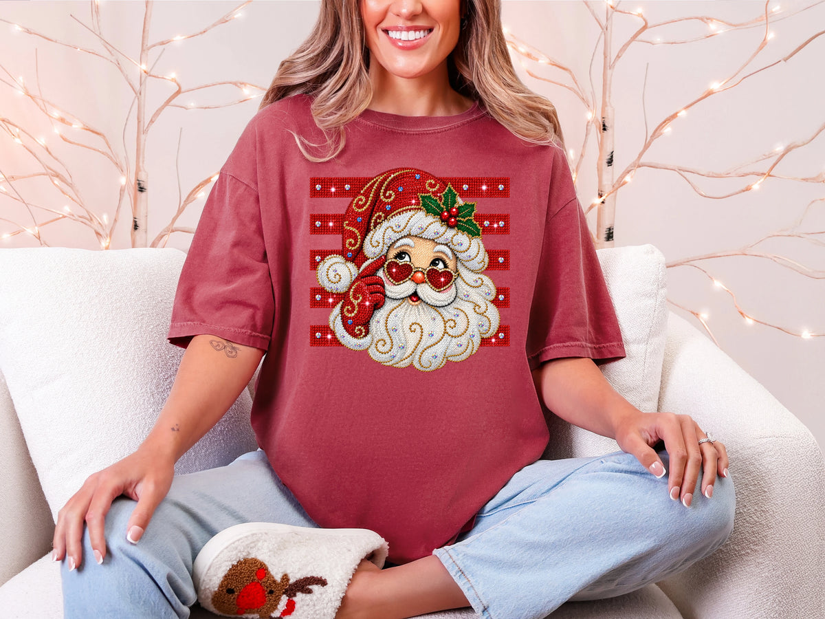 Santa Stripes Rhinestone DTF TRANSFER