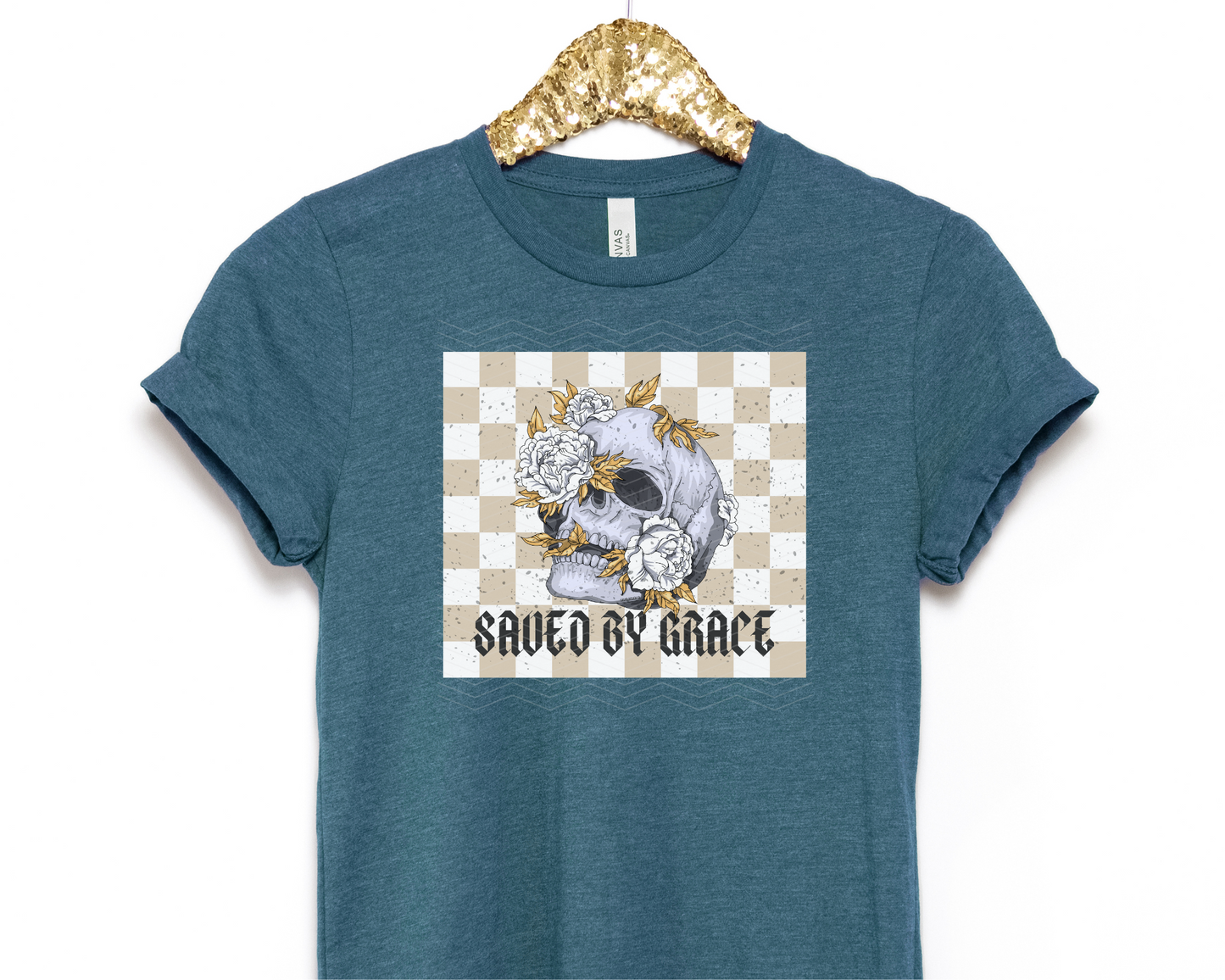 Saved By Grace Flower Skull DTF TRANSFER