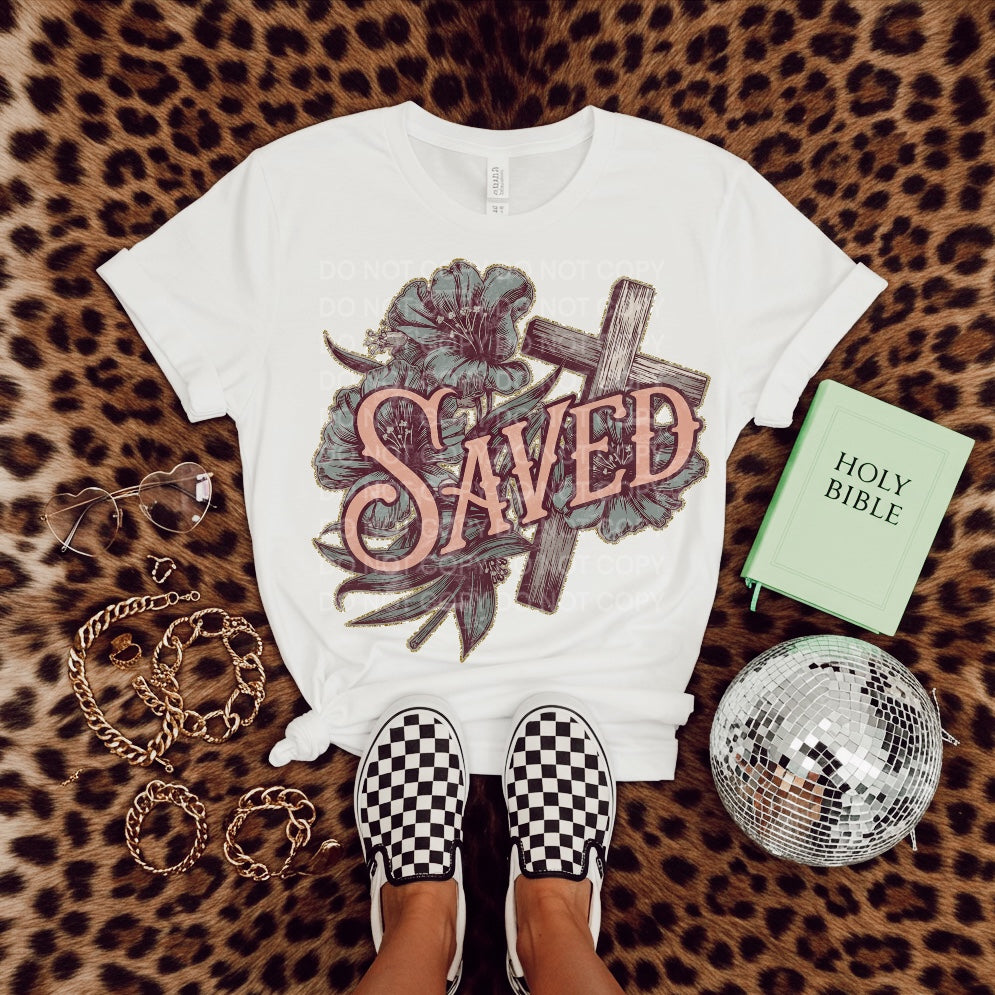 Saved Floral Cross DTF TRANSFER