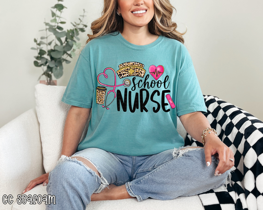 School Nurse Pink Leopard DTF TRANSFER