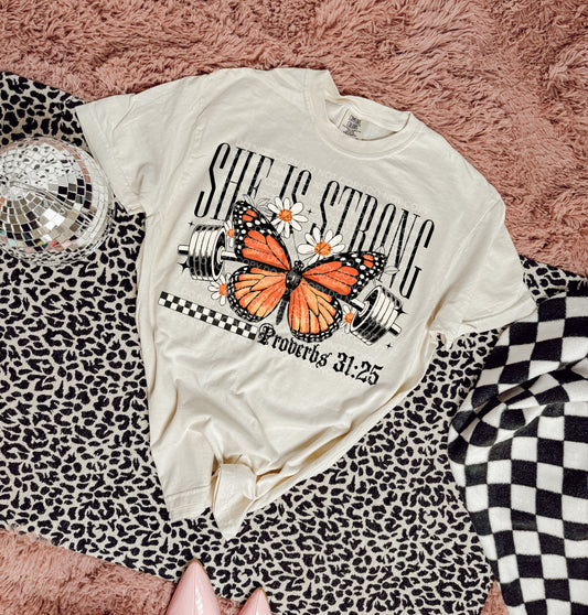 She Is Strong Proverbs 31 25 Butterfly DTF TRANSFER