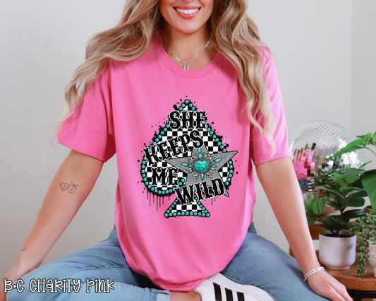 She Keeps Me Wild Checkered Spade DTF TRANSFER