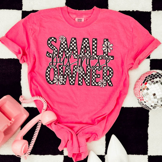 Small Business Owner Checkered Flower DTF TRANSFER