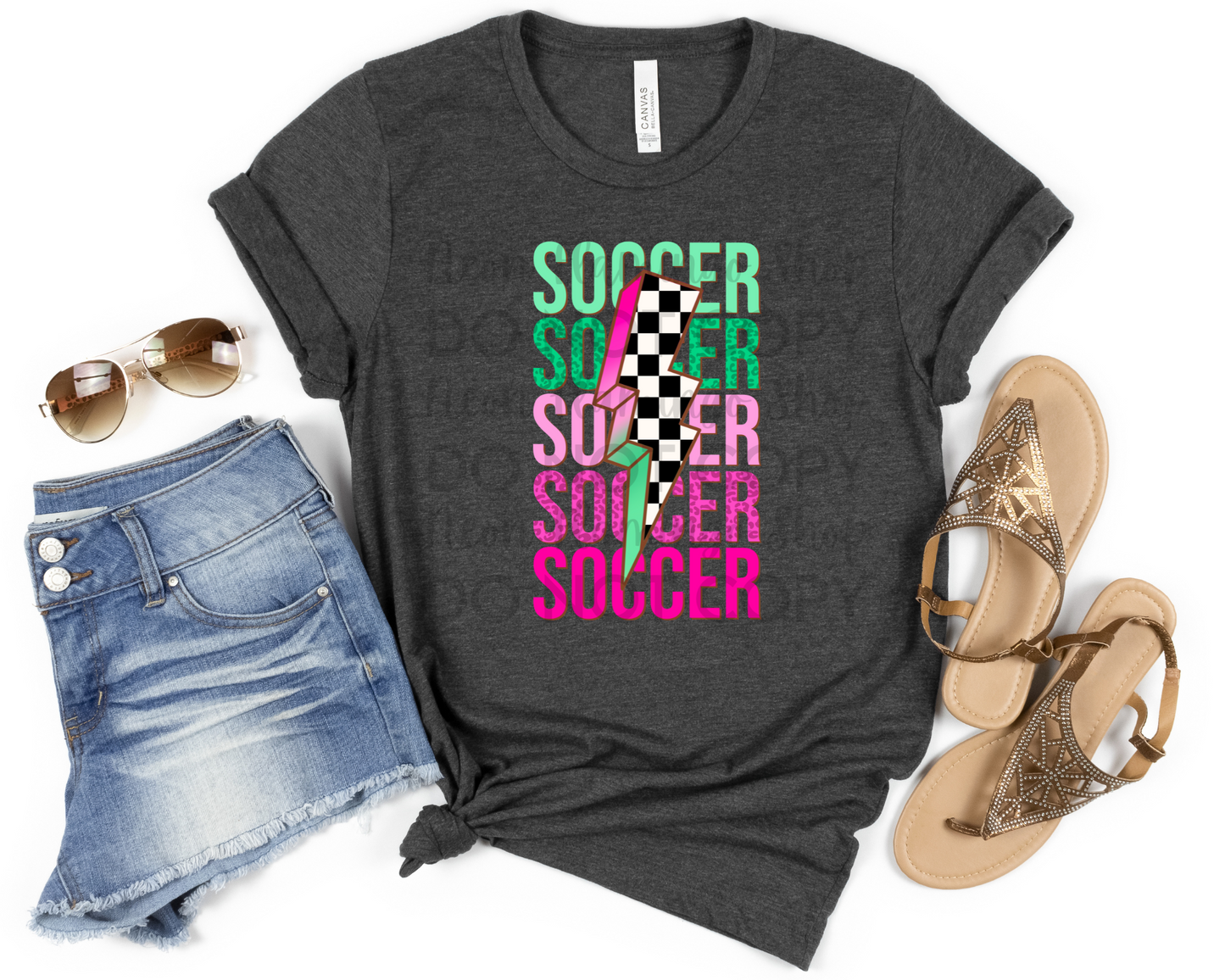 Soccer Green Pink Lightning Bolt DTF TRANSFER