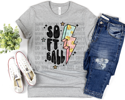 Softball Lightning Bolt | Multiple Styles | DTF TRANSFER