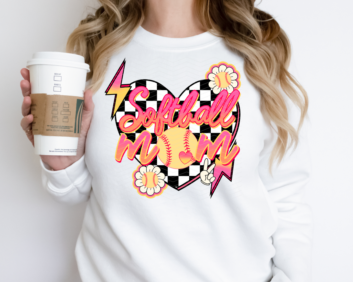 Softball Mom Checkered Heart Lightning