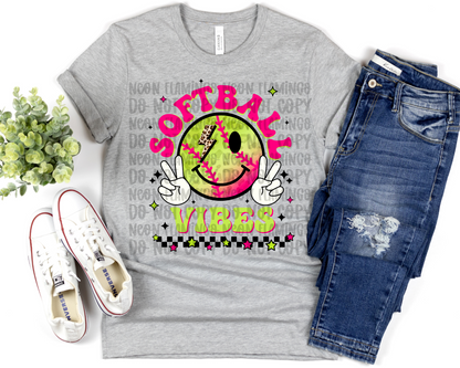 Softball Vibes Smiley pink yellow