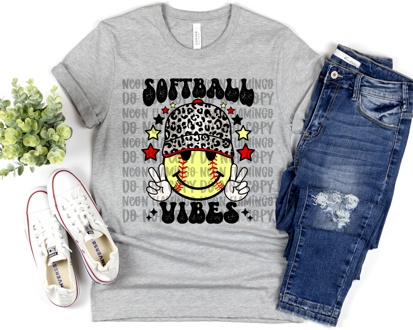 Softball Vibes Smiley Leopard Hat DTF TRANSFER