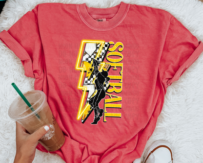 Softball Yellow Lightning Bolt