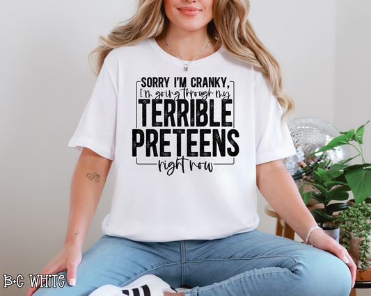 Sorry I'm Cranky I'm Going Through My Terrible Preteens DTF TRANSFER