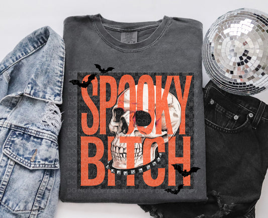 Spooky Bitch Skull Orange DTF TRANSFER
