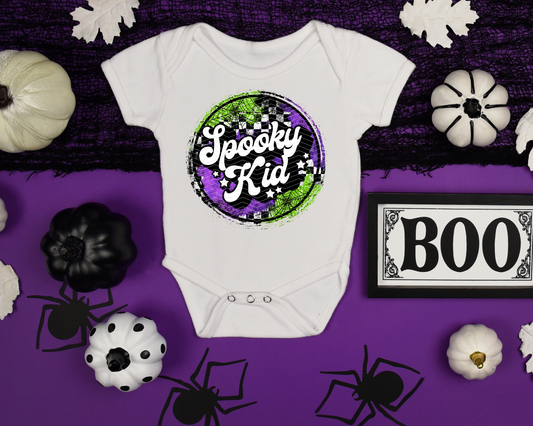 Spooky Kid Checkered Circle DTF TRANSFER