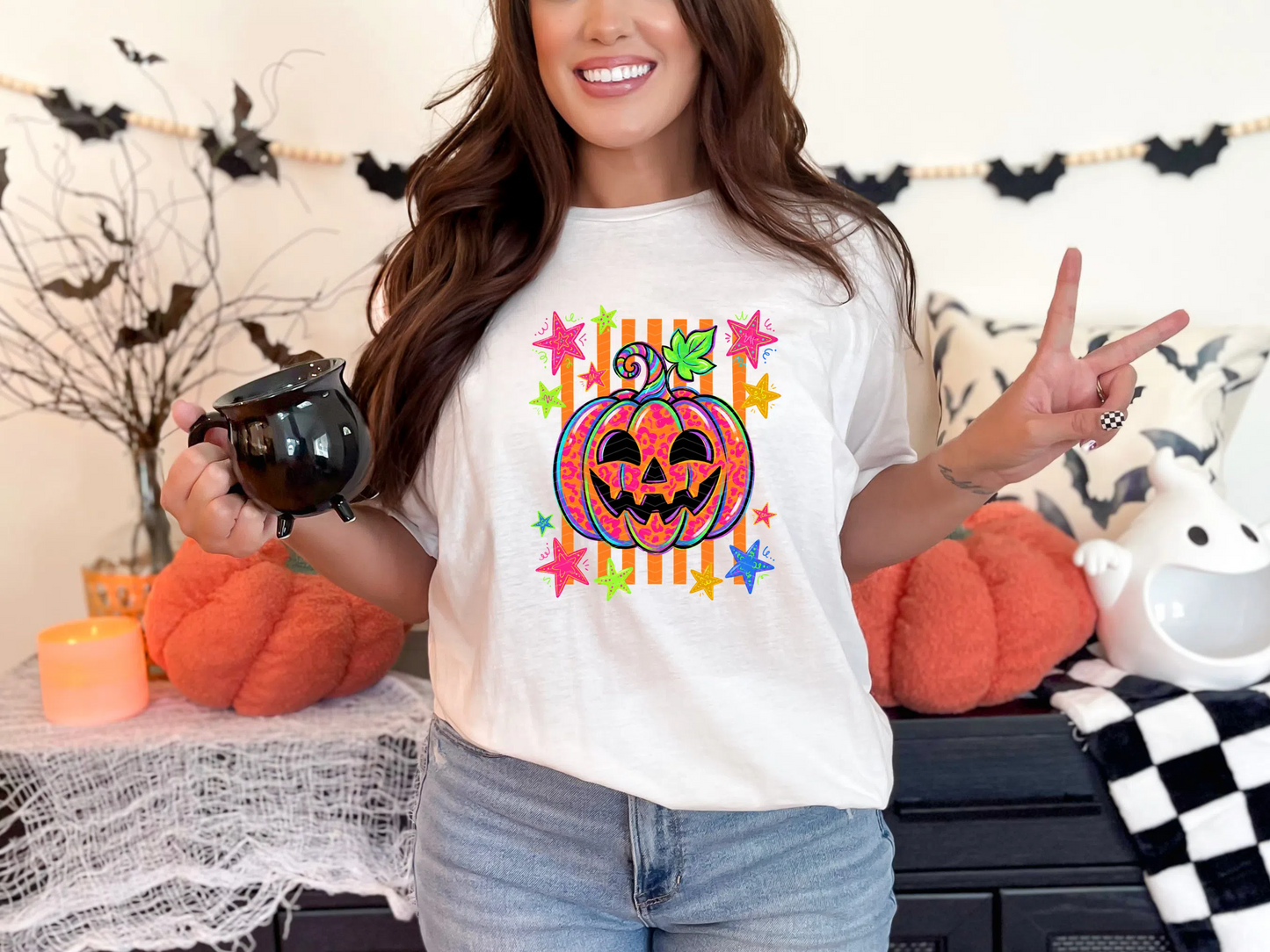Striped Halloween Jack O Lantern Pumpkin PNG DTF TRANSFER