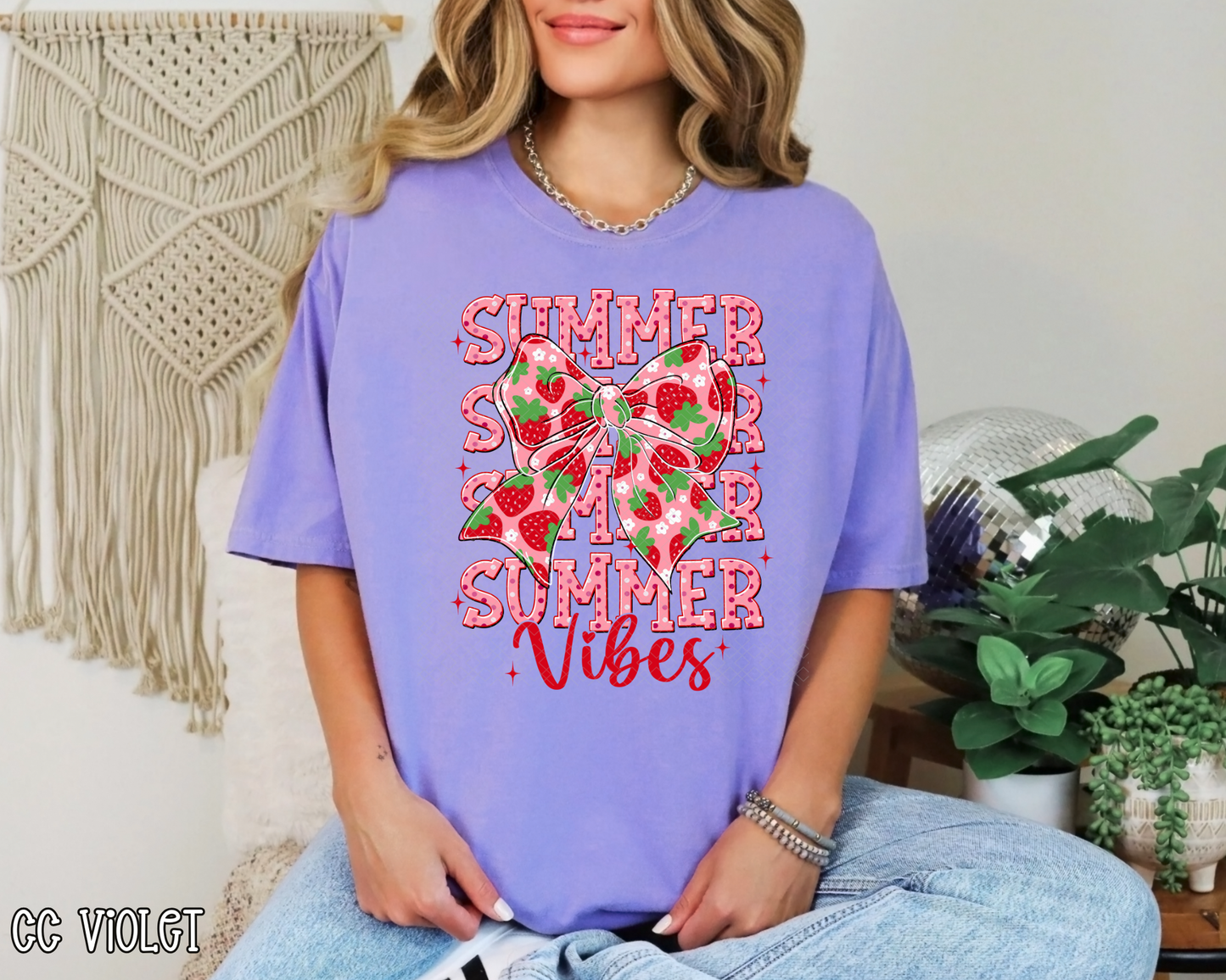 Summer Vibes Strawberry Bow DTF TRANSFER