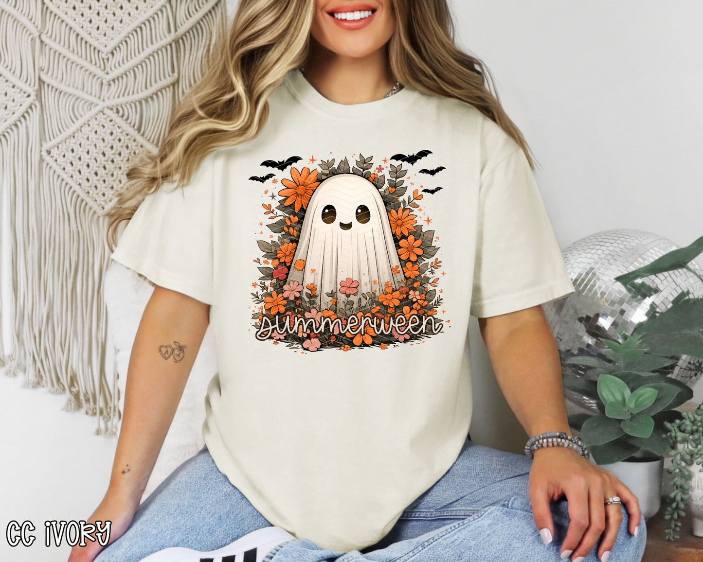 Summerween Floral Ghost DTF TRANSFER
