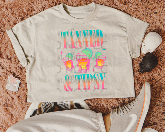 Tanned & Tipsy shot glasses DTF TRANSFER