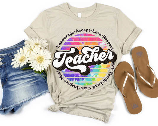 Teacher Circle Tie-Dye DTF TRANSFER