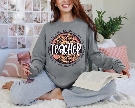 Teacher Grunge Circle Leopard DTF TRANSFER