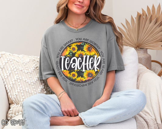 Teacher Grunge Circle Sunflower DTF TRANSFER