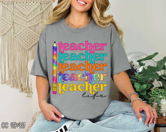 Teacher Life Stacked Tie-Dye DTF TRANSFER