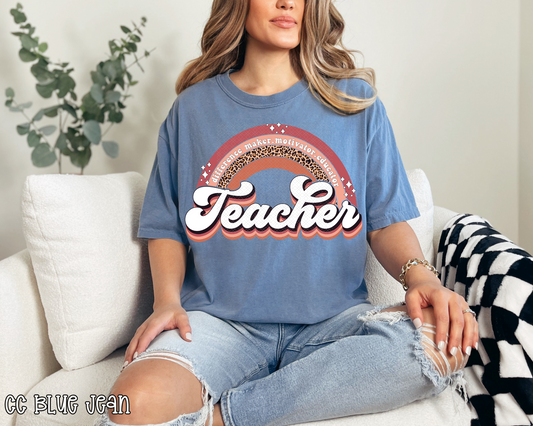 Teacher Pastel Leopard Rainbow DTF TRANSFER