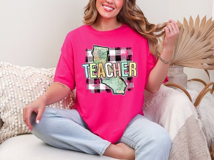 Teacher State Gingham California DTF TRANSFER