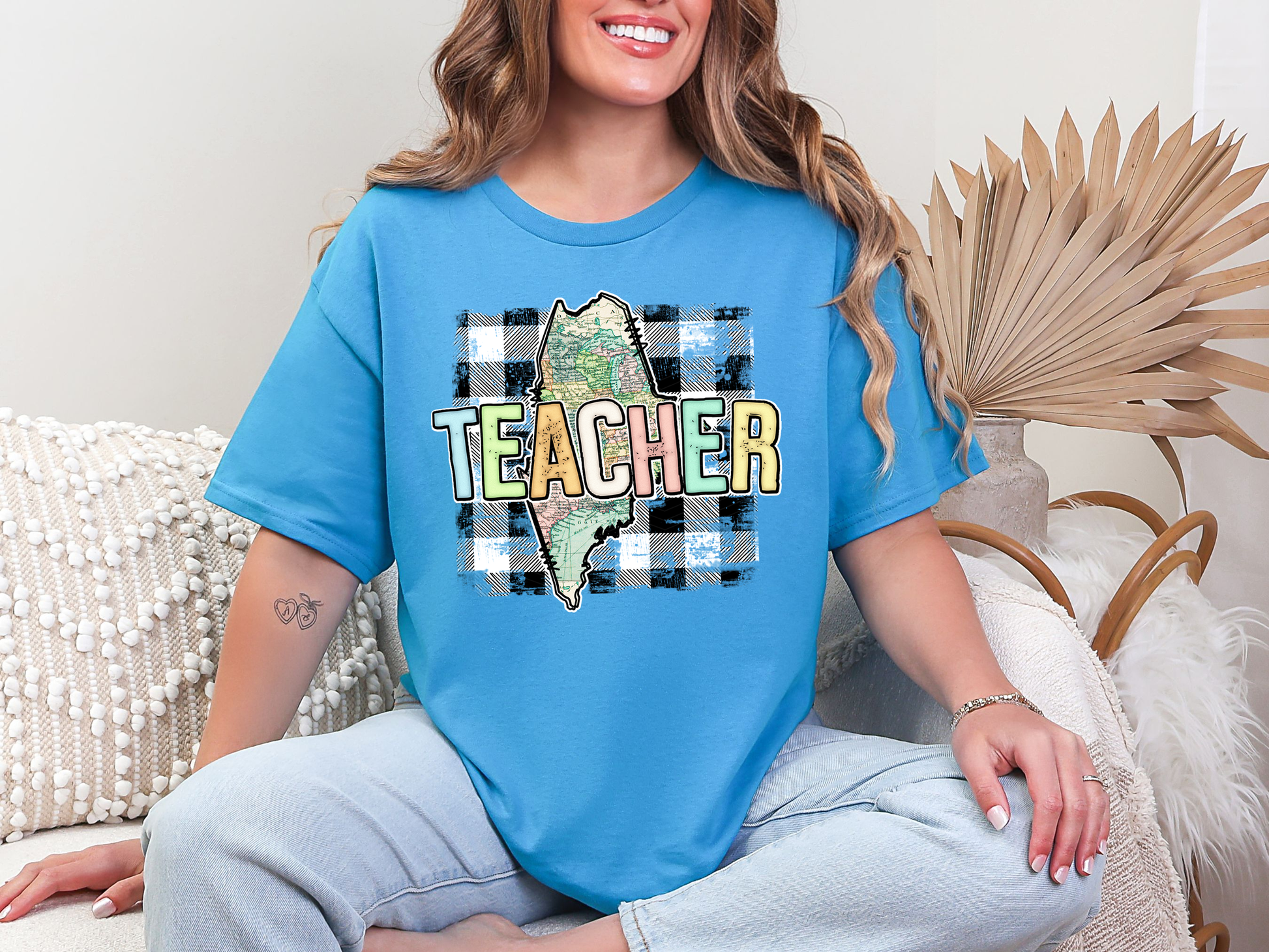 Teacher State Gingham Maine DTF TRANSFER