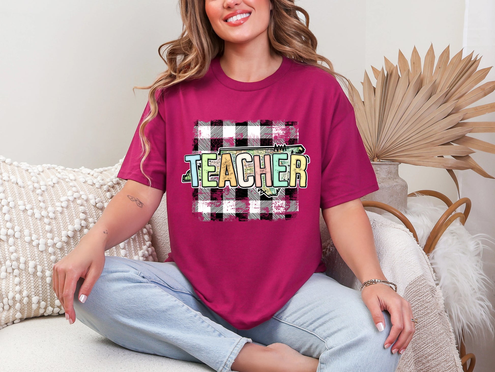 Teacher State Gingham North Carolina DTF TRANSFER