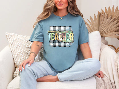 Teacher State Gingham Oklahoma DTF TRANSFER