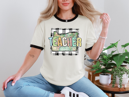 Teacher State Gingham Oregon DTF TRANSFER
