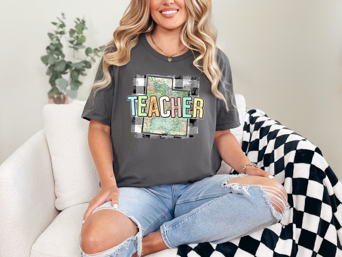 Teacher State Gingham Utah DTF TRANSFER