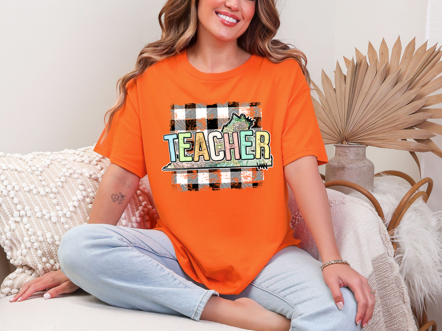 Teacher State Gingham Virginia DTF TRANSFER