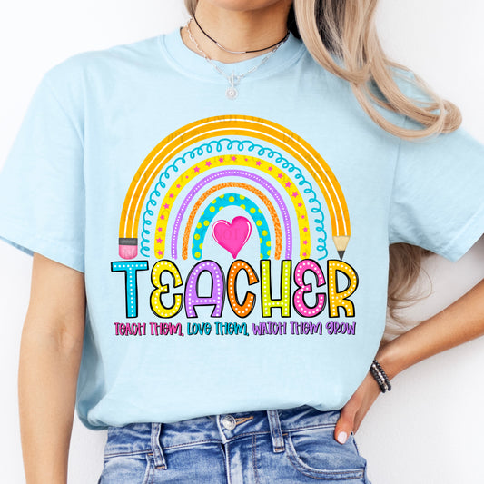 Teacher rainbow teach them love them watch them grow DTF TRANSFER