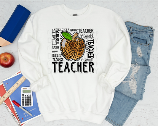 Teacher with Leopard Apple DTF TRANSFER