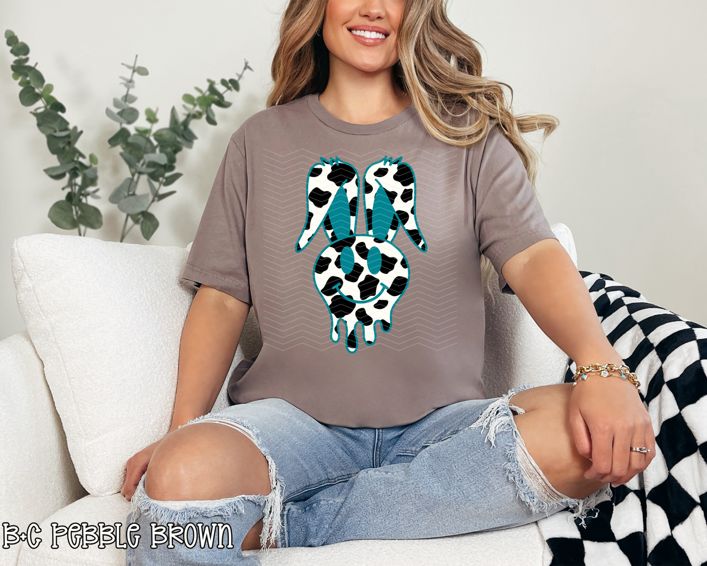 Teal Cow Print Melting Bunny