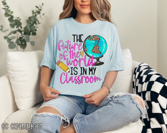 The Future of the World Is In My Classroom Hot Pink Leopard DTF TRANSFER