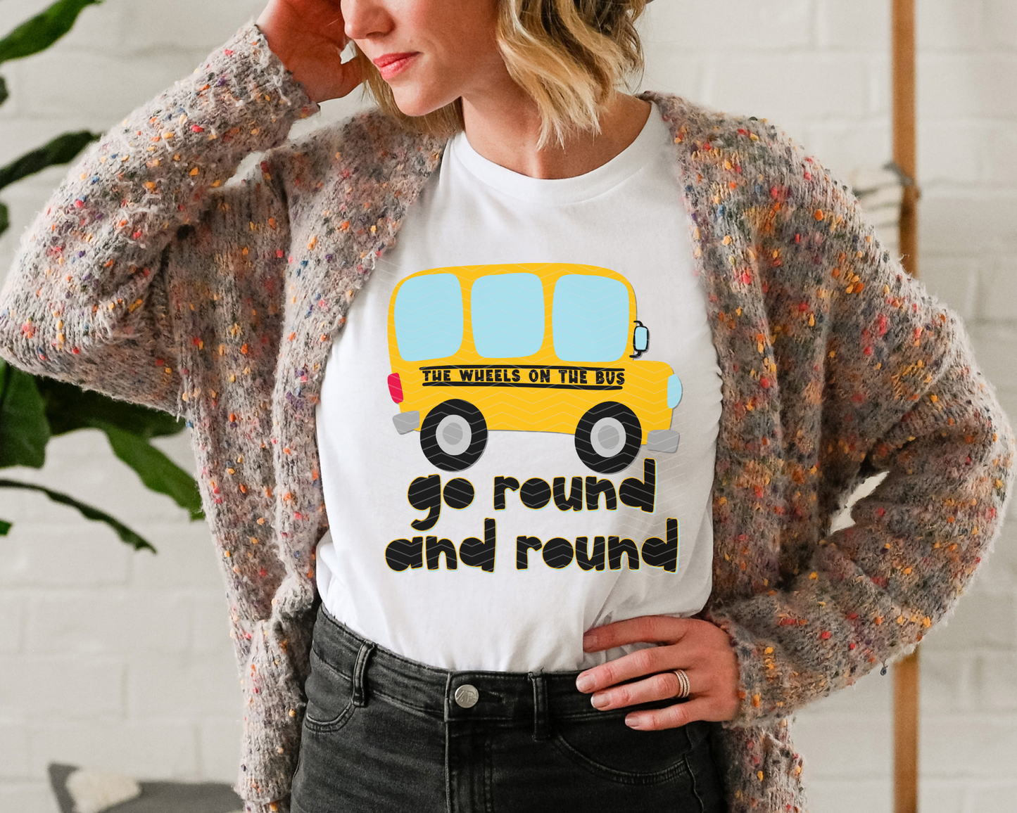 The Wheels on the Bus Go Round and Round Cartoon DTF TRANSFER