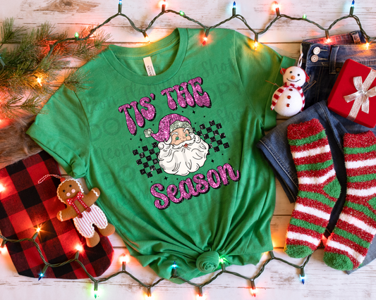 Tis the Season Pink Glitter Santa