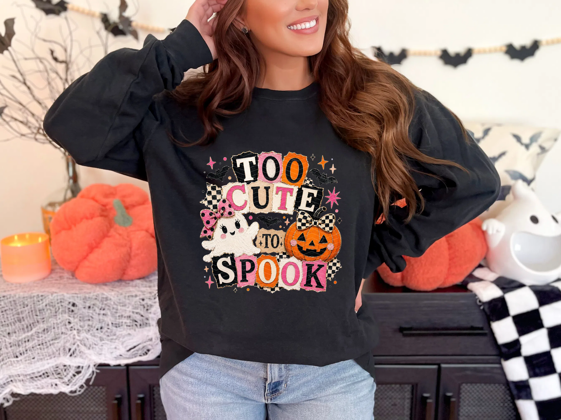 Too Cute to Spook Ghost and Pumpkin DTF TRANSFER