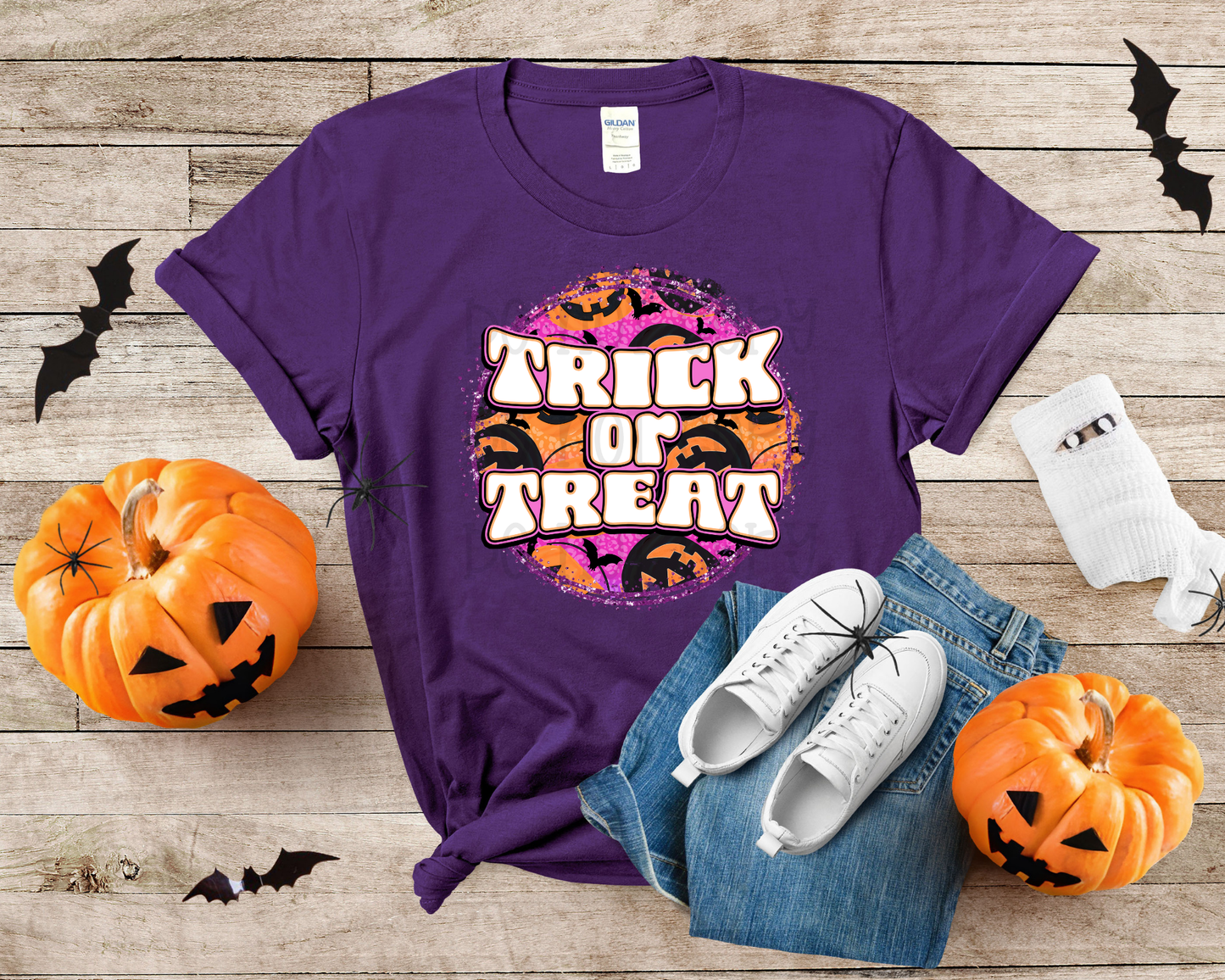 Trick or Treat Pink Orange Circle DTF TRANSFER