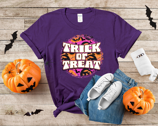 Trick or Treat Pink Orange Circle DTF TRANSFER