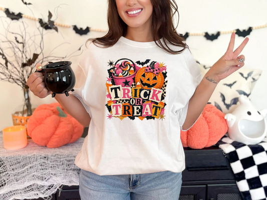 Trick or Treat painted Pumpkin and Candy Bucket DTF TRANSFER