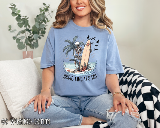 Tropic Like It's Hot Surfing Skeleton DTF TRANSFER