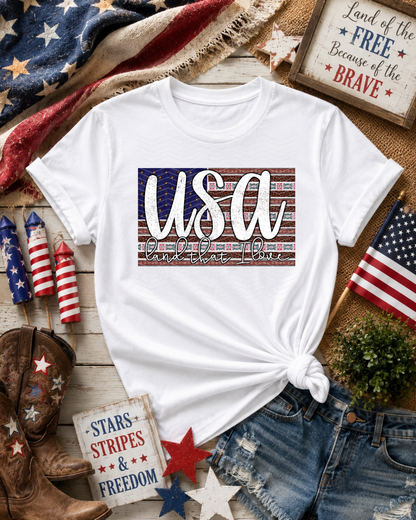 USA Flag Land That I Love America Red White Blue DTF TRANSFER