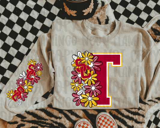 USC Trojans Floral with Sleeve Option DTF TRANSFER