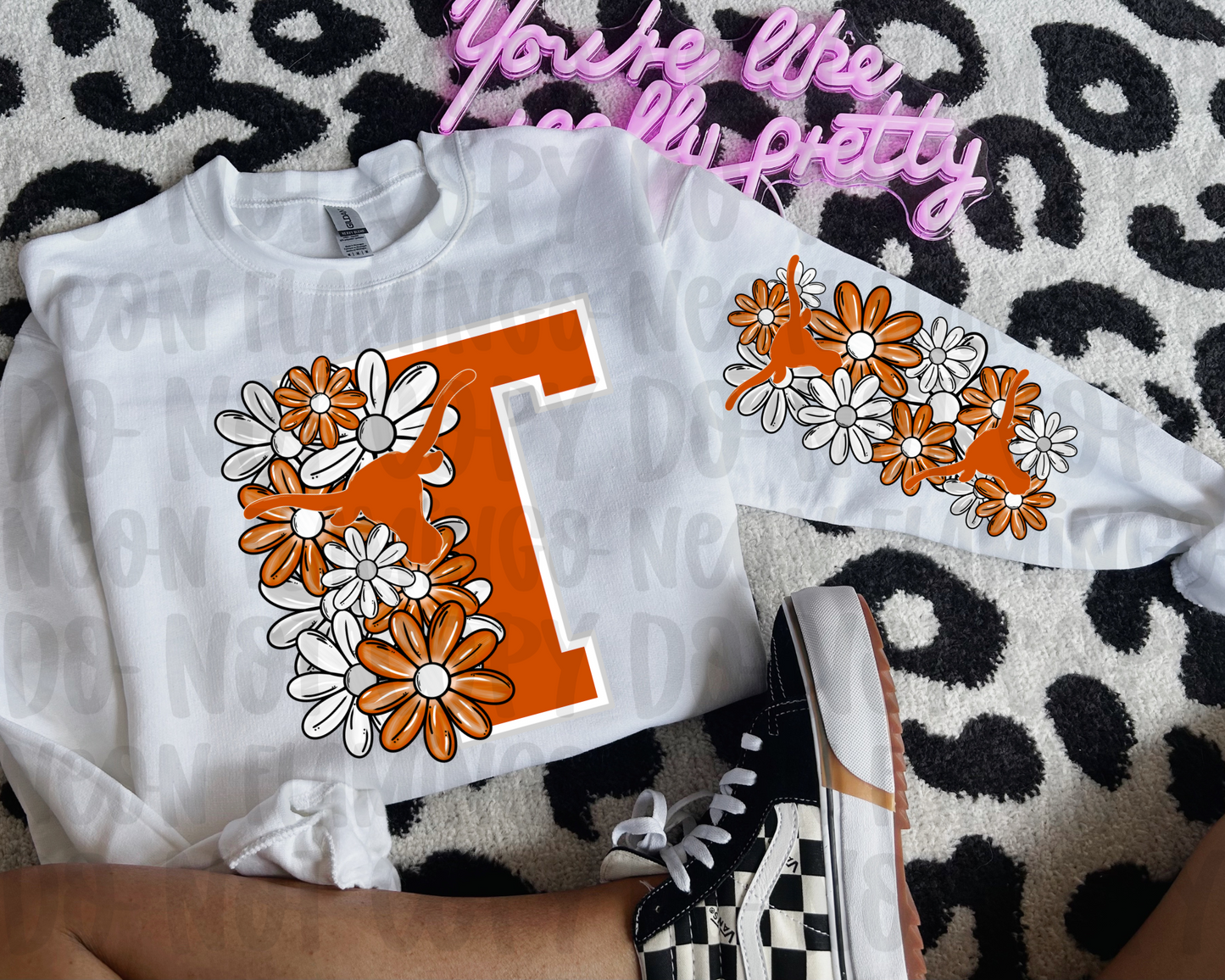 UT Longhorns Floral with Sleeve Option DTF TRANSFER